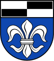 Gemeinde Wittelshofen Unter von Silber und Schwarz geviertem Schildhaupt, in Blau eine silberne heraldische Lilie.