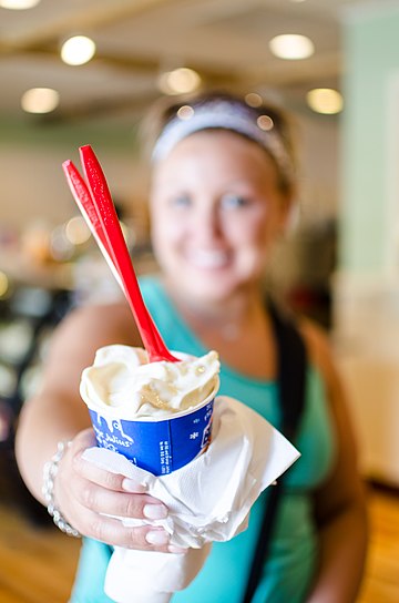 A woman in South Dakota holding a Dairy Queen Blizzard, a commercial mix-in
