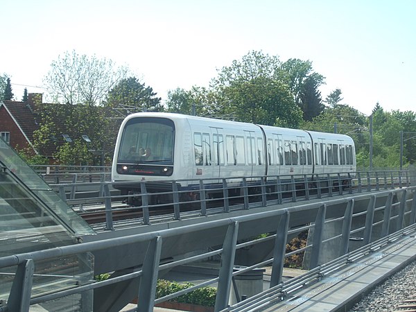 A Metro train on approach to Flintholm Station