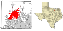 Denton County Texas beépített területei Denton highlighted.svg