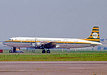 Aer Turas Douglas DC-7CF freighter at Liverpool Airport in 1969 Douglas DC-7CF EI-ATT Turas LPL 06.69 edited-2.jpg