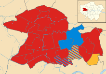 Result of the 2018 borough election Ealing London UK local election 2018 map.svg