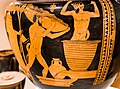 Early classical Attic red figure column krater - ARV extra - Dionysos and satyrs at vintage - maenad between satyrs - Athens NAM 15112 - 10