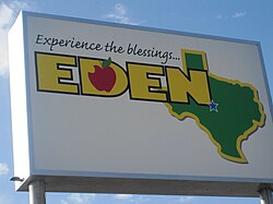 Eden, Texas welcome sign