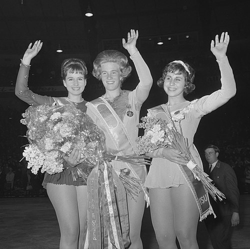 1964 World Figure Skating Championships, ladies' singles medalists (left to right: Regine Heitzer, Sjoukje Dijkstra, Petra Burka)