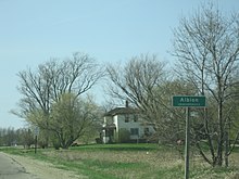 Highway sign for Albion Entering Albion, WI.JPG