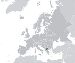 Location o  North Macedonie  (green) on the European continent  (dark grey)  —  [Legend]