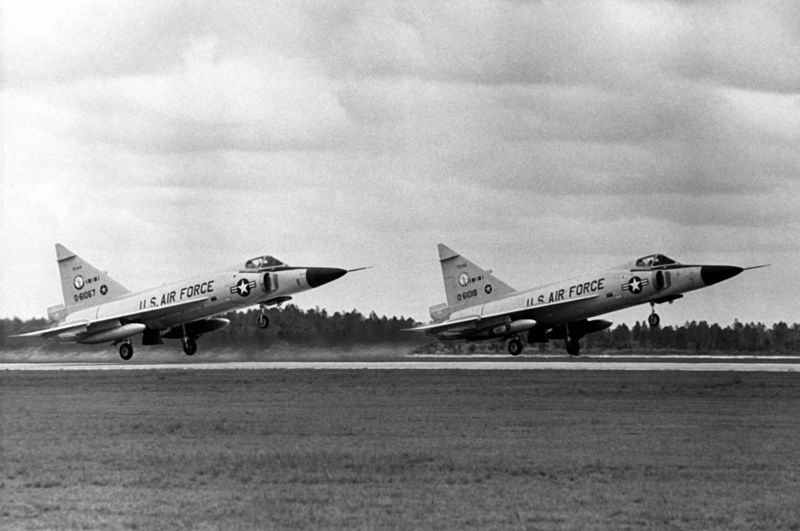 File:F-102As 111th FIS Texas ANG taking off.jpg