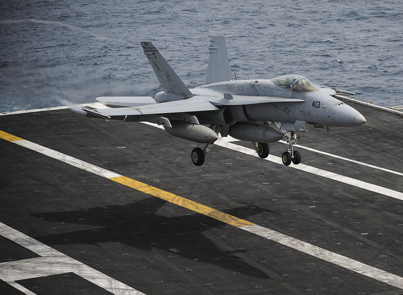 File:F-18C of VMFA-323 landing aboard USS Nimitz (CVN-68) in 2013.JPG