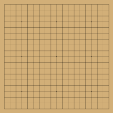 The first 150 moves of a Go game animated. (Click on the board to restart the animation in a larger window.) Fineart vs Golaxy.gif