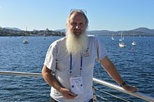 Mark Lintermans, former ASFB President (2005-07) and long-time convener of its Threatened Fishes Committee. Fish biologist Mark Lintermans at the 2016 ASFB-OCS joint conference.jpg