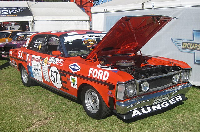 A race replica of the Ford XW Falcon GTHO driven by Kim Aunger and John Walker in the 1970 Hardie Ferodo 500