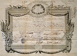 Certificat de maître délivré en 1833 par La Vraie fraternité à Jean Chrétien Blumenfeld.