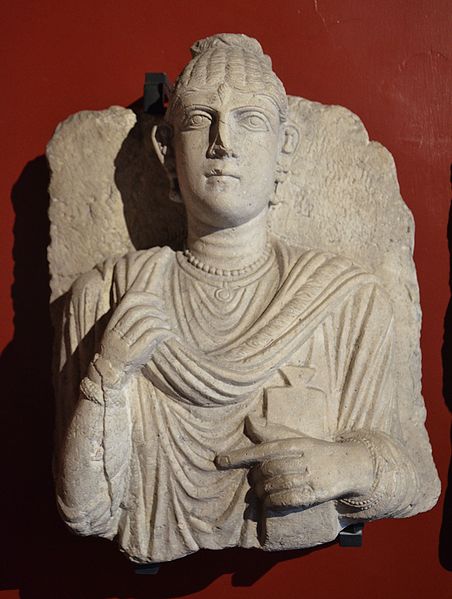 File:Funerary bust of a woman from Palmyra, she is holding a writing tablet on her left hand Roman Imperial period, 3rd century AD, Gregorian Egyptian Museum, Vatican Museums, Rome (20744100912).jpg