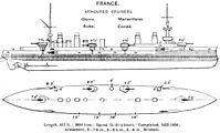 Riss der verbesserten Gloire-Klasse fünf Schiffe, 1903/1904 in Dienst gestellt