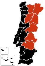 Outbreak evolution in Portugal:
Confirmed deaths
Confirmed cases H1N1 Portugal map.svg