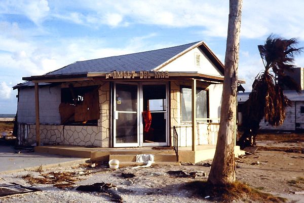 Damaged restaurant after Hurricane Allen