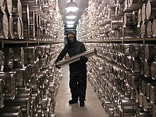 Retrieving an ice core from the National Ice Core Lab Icecorestorage.jpg