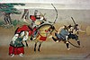 Yoshitsunening Horikavadagi qarorgohiga tunda hujum qilayotgan ayol va erkaklar, XVI asr (Yaponiya)