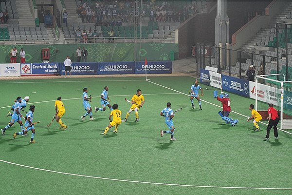 Malaysia vs. India at the 2010 Commonwealth Games on Delhi.