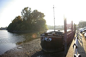 Isleworth Ait and a Thames barge