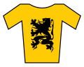The traditional yellow winner's jersey with the black lion, based on the flag of Flanders. Jersey yellow flanders.svg