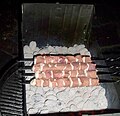 Jigar Uzbek Shashlik from Liver and Fat Tail Grilled on Skewers on Mangal over Charcoal Outdoor Barbecue Newton Massachusetts