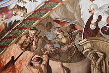 Use of saracene in Roman-Catholic narrative: Ceiling of church painting with the name "Attacco delle navi saracene", by Julius Schnorr von Caroesfeld, 1822-27. Julius Schnorr von Caroesfeld, stanza dell'ariosto (orlando furioso), 1822-27, attacco delle navi saracene 03.jpg