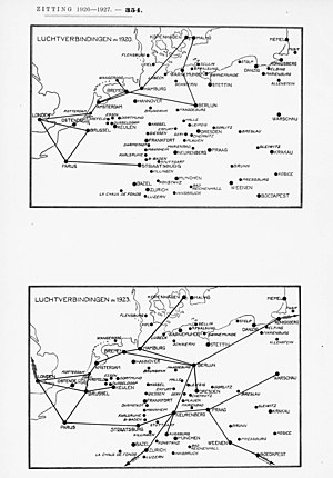 300px kaarten sgd   luchtverbindingen tusschen nederland en het buitenland door de koninklijke luchtvaart maatschapij voor nederland en kolonin in 1923