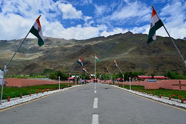 Kargil War Memorial with Tololing Ranges in the background at Dras