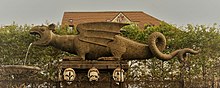 16th-century lindworm statue in Klagenfurt, Austria, featuring wings and limbs. Klagenfurt 2018(1) 06 (cropped).jpg