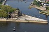 ''Deutsches Eck'' (German corner) in Koblenz, where the Moselle joins the Rhine; with equestrian statue of Emperor William I. From the late 1870s onwards, a lot of statues and busts of William were put up throughout Germany.