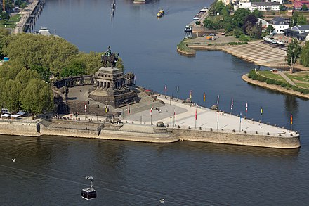 Deutsches Eck (German corner) in Koblenz, where the Moselle joins the Rhine; with equestrian statue of Emperor William I. From the late 1870s onwards, a lot of statues and busts of William were put up throughout Germany.