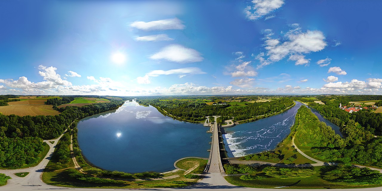 a 360° panorama photo of the Isar Water Power Station near Landau