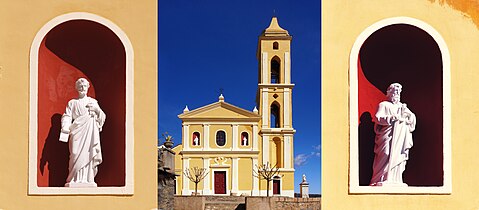 Niches baroques de la façade occidentale de l'église Sainte-Marie-Madeleine à Lento (Corse).