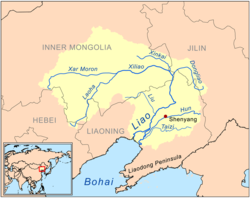 Карта на водосборния басейн на река Ляохъ