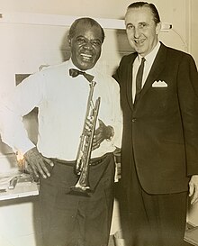 Louis Armstrong with Elmwood band leader Jack Madden, 1950s Louis Armstrong with Jack Madden at Elmwood Casino.jpg