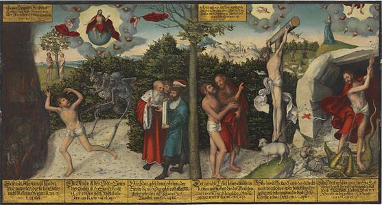 Damnation et rédemption (1536), peinture de Lucas Cranach l'Ancien et Lucas Cranach le Jeune (coll. priv.).