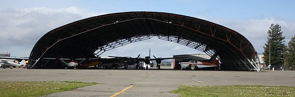 The hangar is at the Charles M. Schulz Sonoma County Airport, next to the Pacific Coast Air Museum.