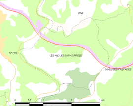 Mapa obce Les Angles-sur-Corrèze