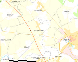 Mapa obce Moulins-sur-Orne
