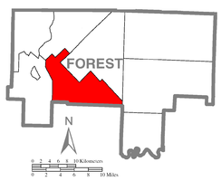 Карта округа Форест, штат Пенсильвания, с указанием зеленого городка