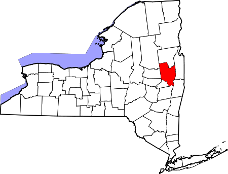 Location of Saratoga County in New York Map of New York highlighting Saratoga County.svg