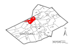 Карта на окръг Шуйлкил, Пенсилвания, подчертавайки град Бътлър