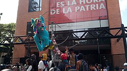 Protesters outside the entrance of CONATEL on 9 June. Marcha CONATEL 2017.jpg