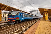 English: ER9 Minsk-Hudahaj at Masiukoŭščyna train station. Minsk, Belarus Беларуская: ЭР9 Мінск-Гудагай на прыпыначным пункце Масюкоўшчына. Мінск, Беларусь Русский: ЭР9 Минск-Гудогай на остановочном пункте Масюковщина. Минск, Беларусь