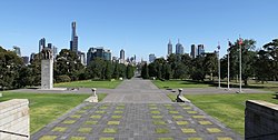 Centro affari (CBD) di Melbourne visto dall'area del tempio della Rimembranza