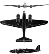 3-view silhouette of the Mitsubishi Ki-21.