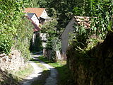 Čeština: Ulice na západě vsi Mladoušov v okrese Benešov ve Středočeském kraji. English: Street in the western part of the village of Mladoušov, Benešov District, Central Bohemian Region, Czech Republic.