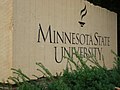 The entrance signs to Minnesota State University, Mankato are carved out a single block of Kasota stone.